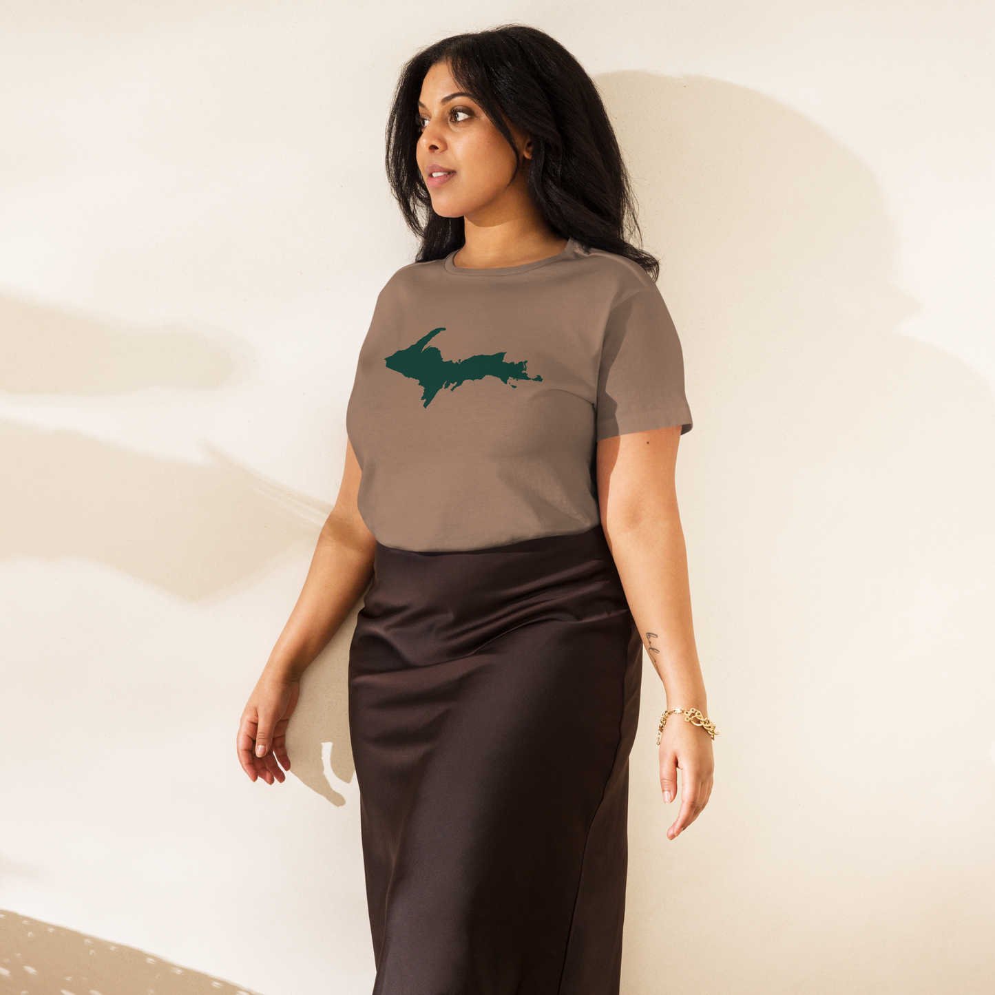 Michigan Upper Peninsula T-Shirt (w/ Green UP Outline) | Women's High-Waisted