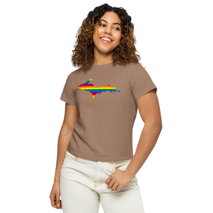 Michigan Upper Peninsula T-Shirt (w/ UP Pride Flag Outline) | Women's High-Waisted