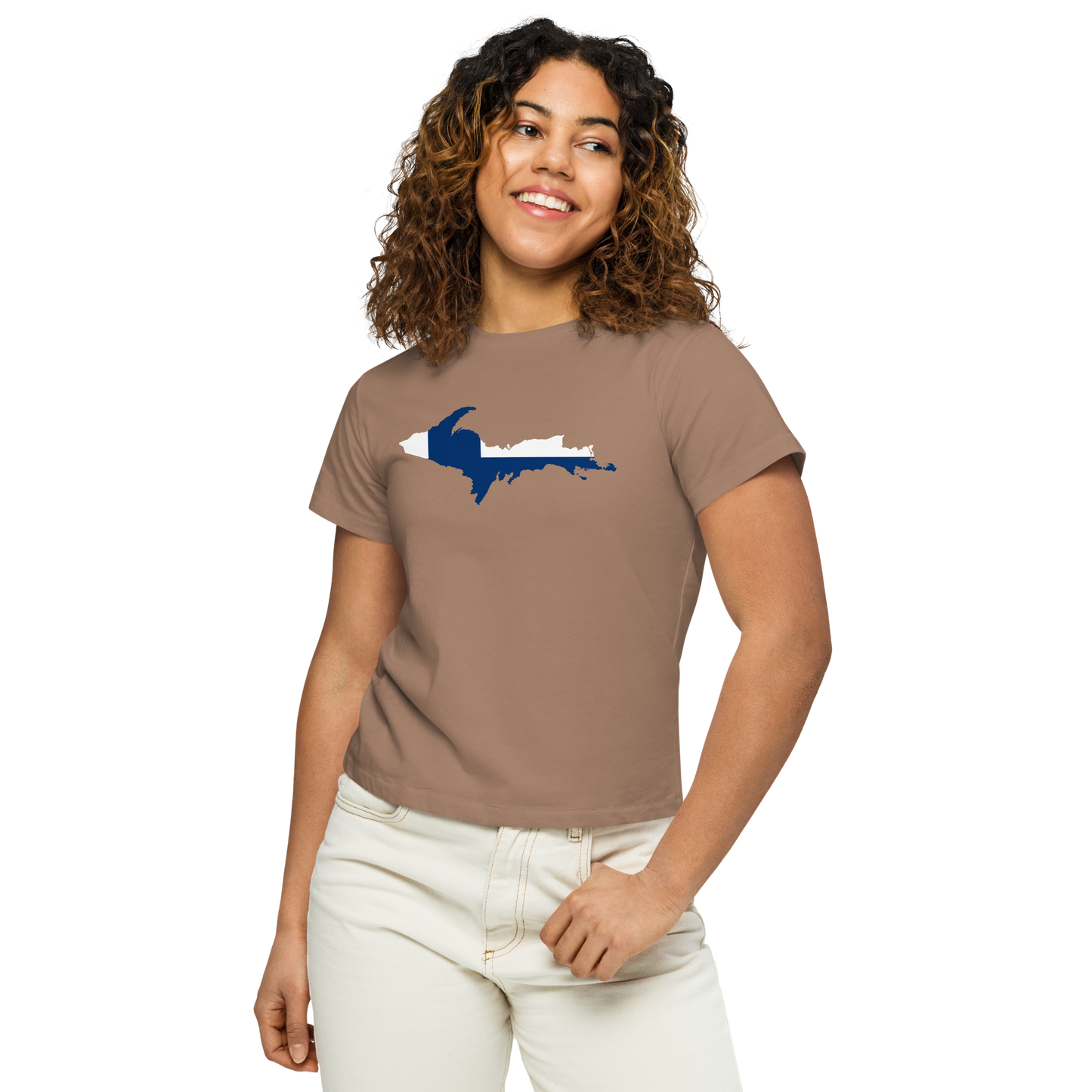 Michigan Upper Peninsula T-Shirt (w/ UP Finland Flag Outline) | Women's High-Waisted