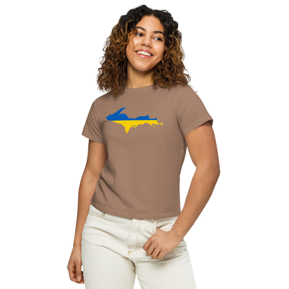 Michigan Upper Peninsula T-Shirt (w/ UP Ukraine Flag Outline) | Women's High-Waisted