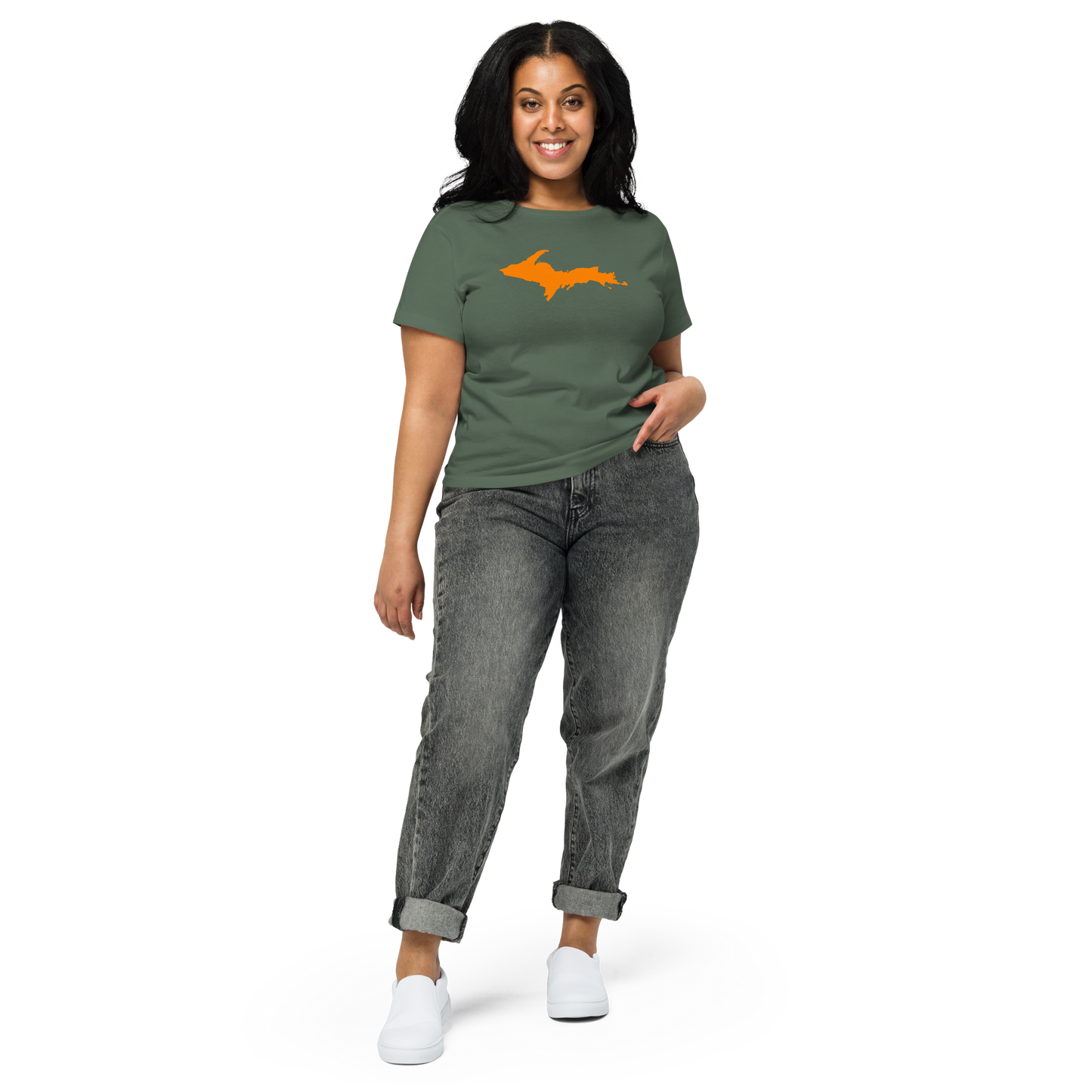 Michigan Upper Peninsula T-Shirt (w/ Orange UP Outline) | Women's High-Waisted