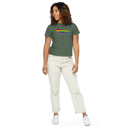 Michigan Upper Peninsula T-Shirt (w/ UP Pride Flag Outline) | Women's High-Waisted