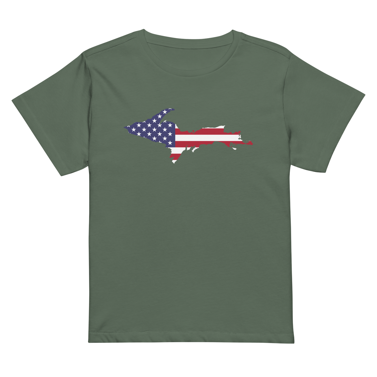 Michigan Upper Peninsula T-Shirt (w/ UP USA Flag Outline) | Women's High-Waisted