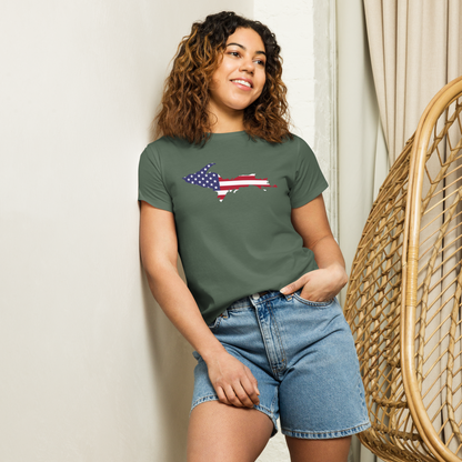 Michigan Upper Peninsula T-Shirt (w/ UP USA Flag Outline) | Women's High-Waisted