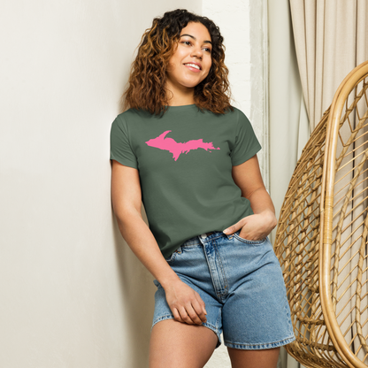 Michigan Upper Peninsula T-Shirt (w/ Pink UP Outline) | Women's High-Waisted