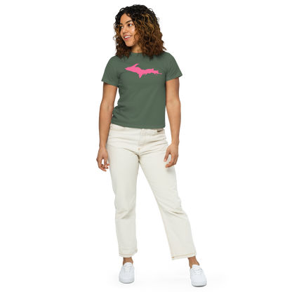 Michigan Upper Peninsula T-Shirt (w/ Pink UP Outline) | Women's High-Waisted