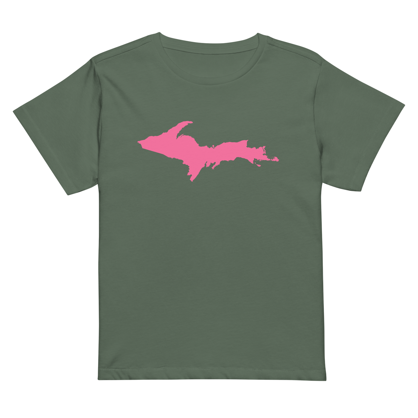 Michigan Upper Peninsula T-Shirt (w/ Pink UP Outline) | Women's High-Waisted