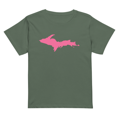 Michigan Upper Peninsula T-Shirt (w/ Pink UP Outline) | Women's High-Waisted