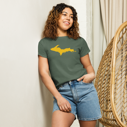 Michigan Upper Peninsula T-Shirt (w/ Gold UP Outline) | Women's High-Waisted