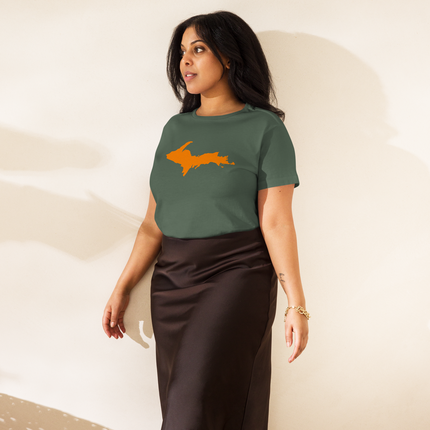 Michigan Upper Peninsula T-Shirt (w/ Orange UP Outline) | Women's High-Waisted