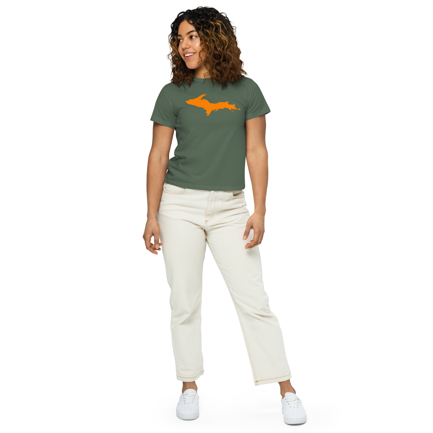 Michigan Upper Peninsula T-Shirt (w/ Orange UP Outline) | Women's High-Waisted