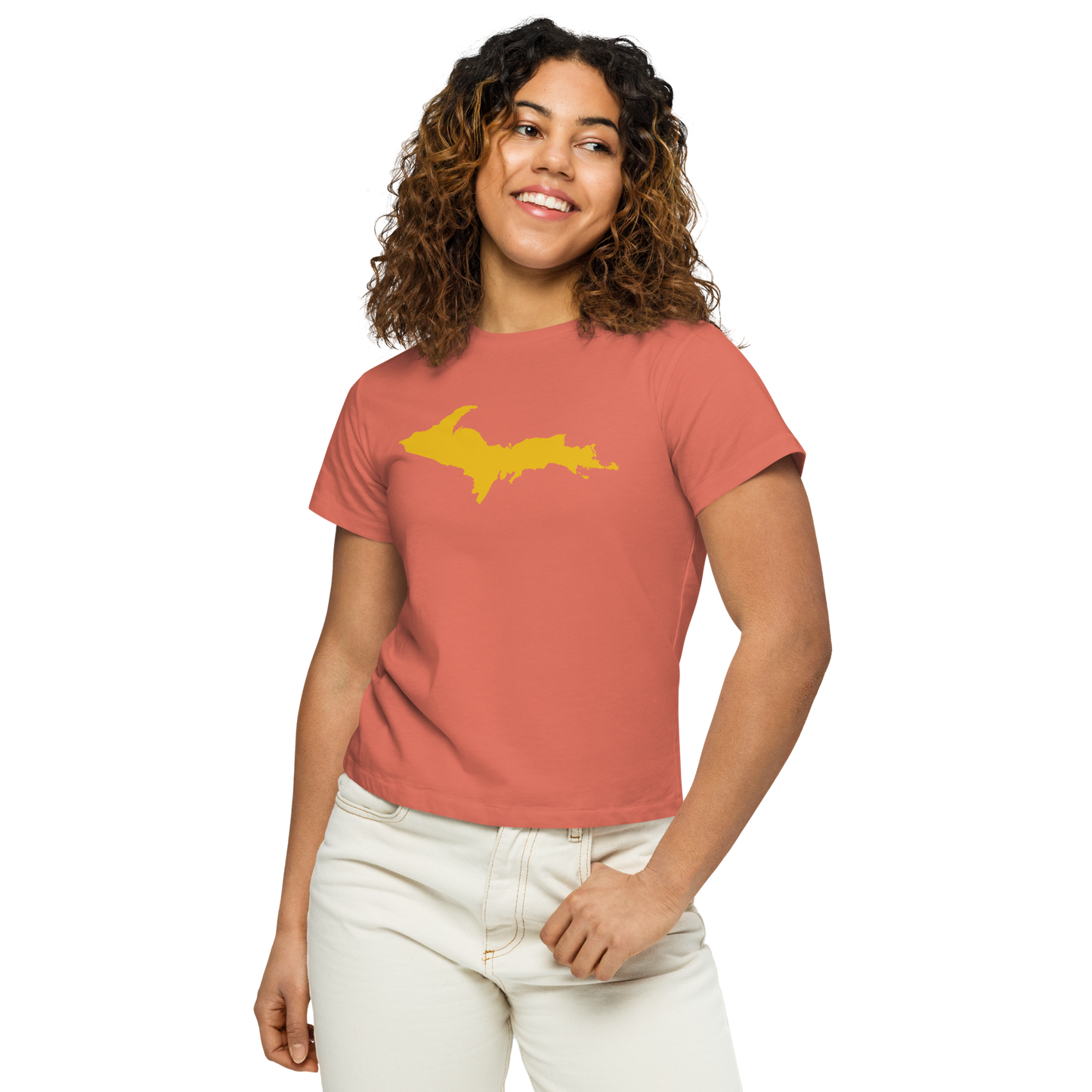 Michigan Upper Peninsula T-Shirt (w/ Gold UP Outline) | Women's High-Waisted