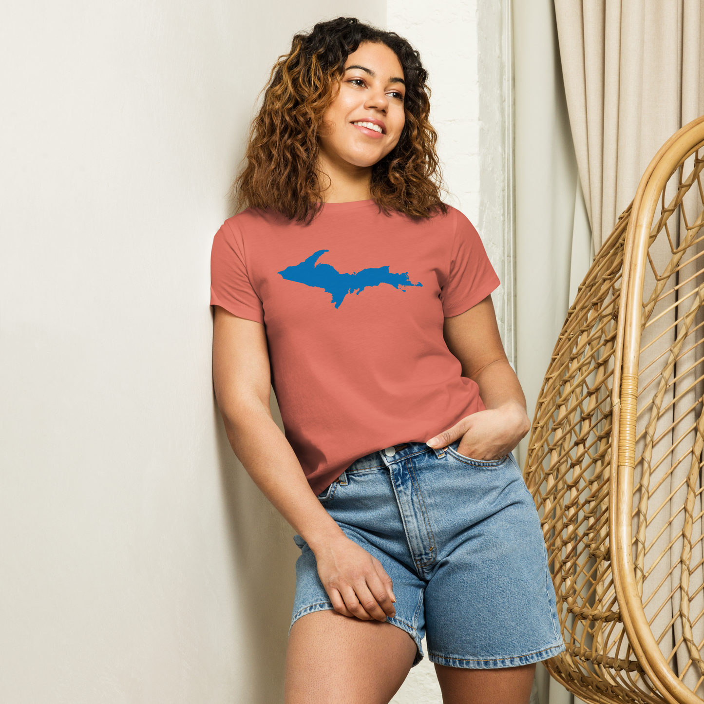 Michigan Upper Peninsula T-Shirt (w/ Azure UP Outline) | Women's High-Waisted