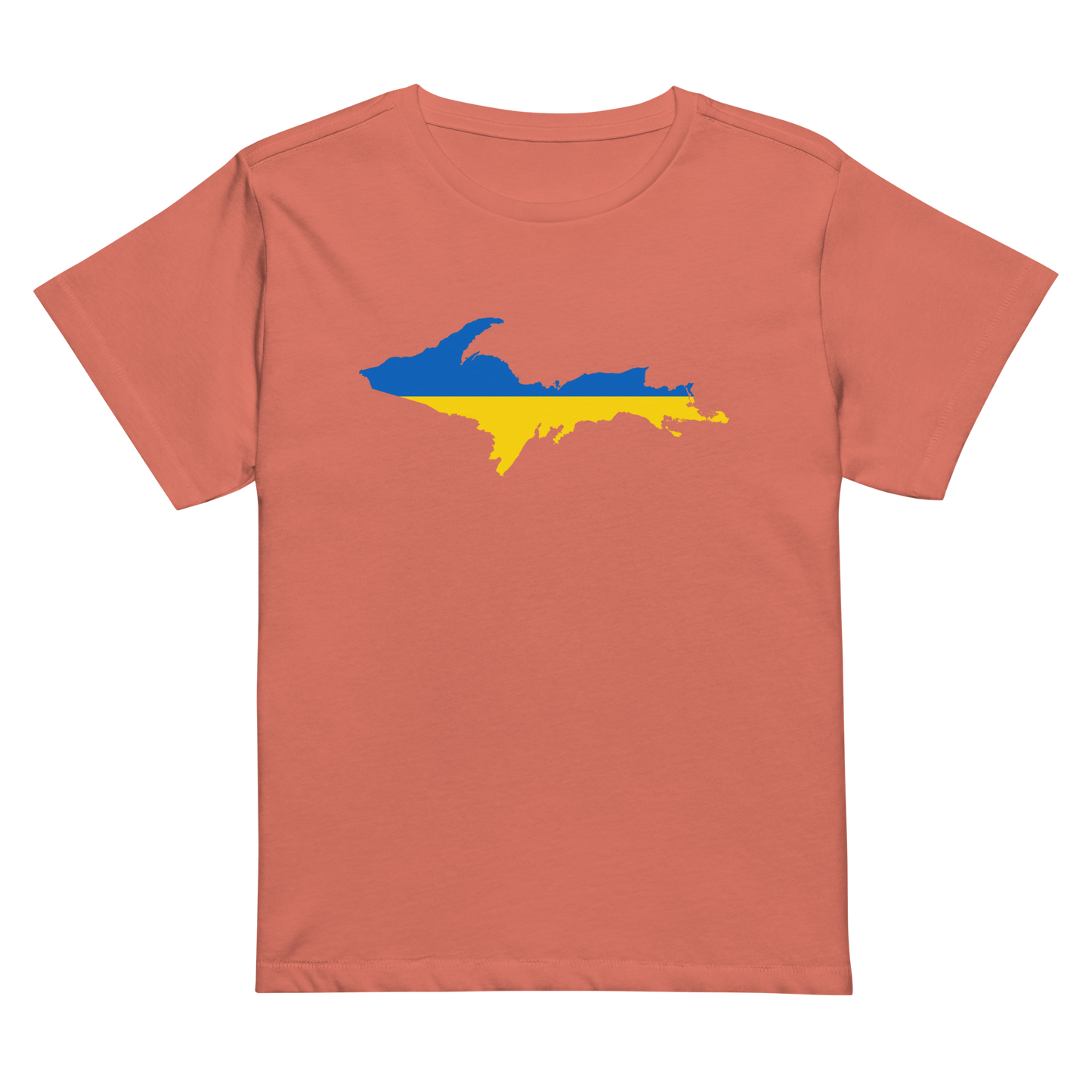 Michigan Upper Peninsula T-Shirt (w/ UP Ukraine Flag Outline) | Women's High-Waisted