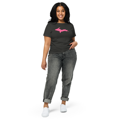 Michigan Upper Peninsula T-Shirt (w/ Pink UP Outline) | Women's High-Waisted