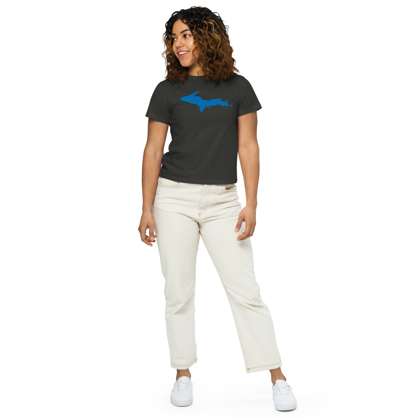 Michigan Upper Peninsula T-Shirt (w/ Azure UP Outline) | Women's High-Waisted