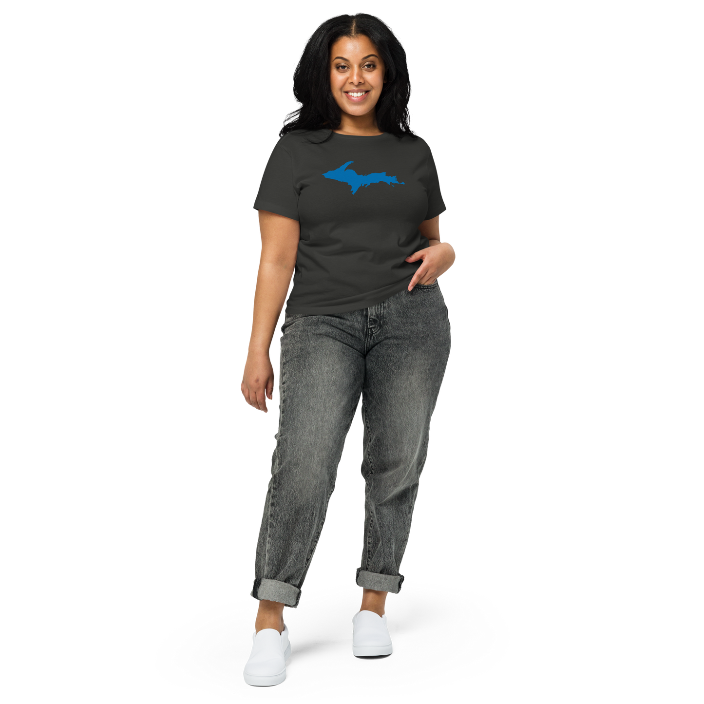 Michigan Upper Peninsula T-Shirt (w/ Azure UP Outline) | Women's High-Waisted