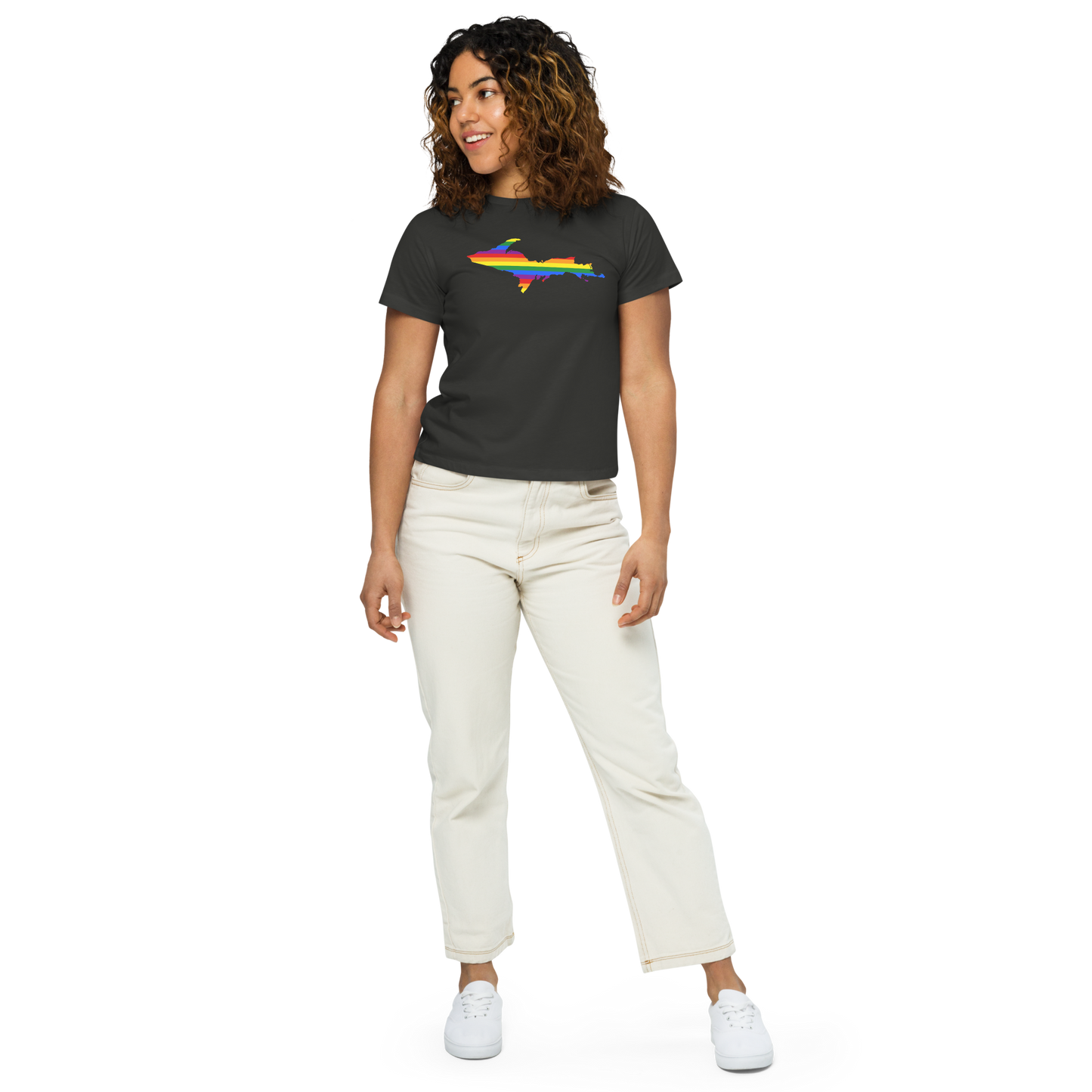 Michigan Upper Peninsula T-Shirt (w/ UP Pride Flag Outline) | Women's High-Waisted