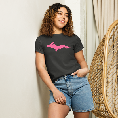 Michigan Upper Peninsula T-Shirt (w/ Pink UP Outline) | Women's High-Waisted