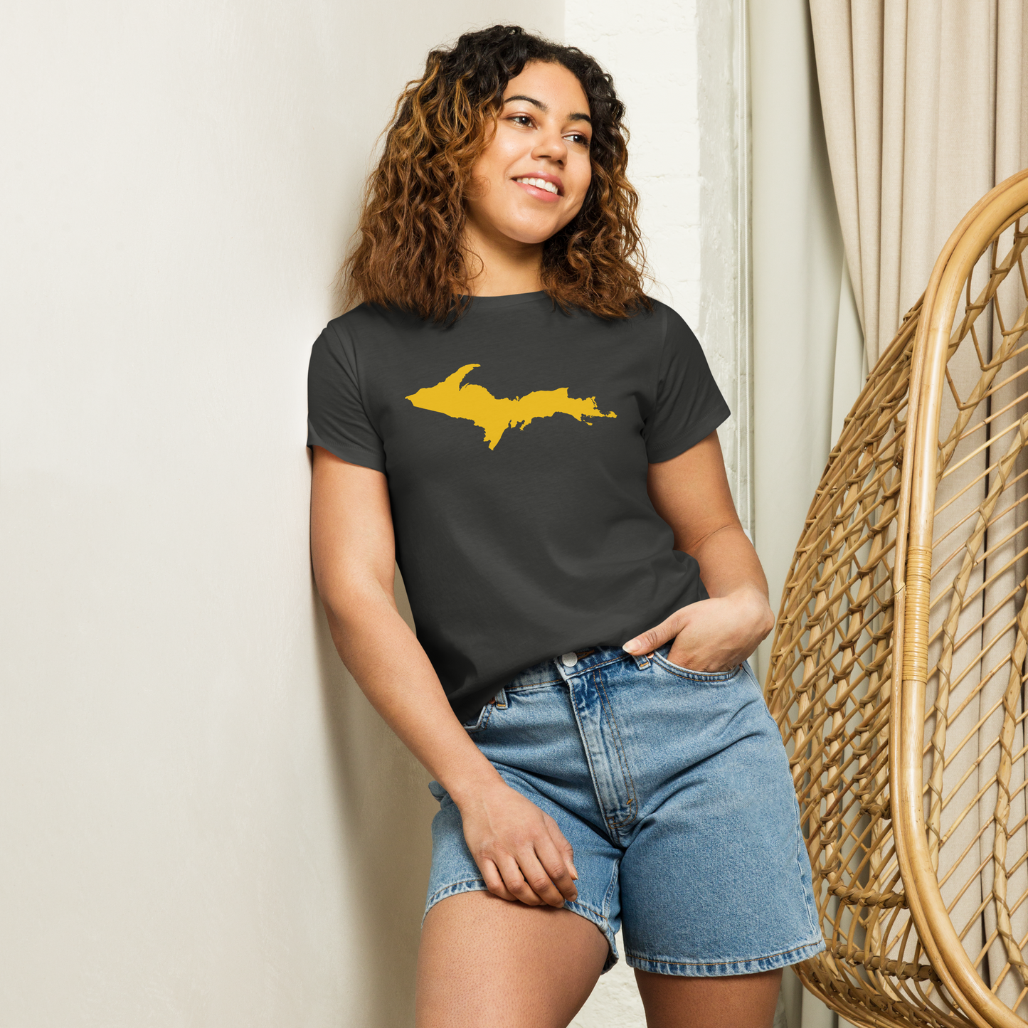 Michigan Upper Peninsula T-Shirt (w/ Gold UP Outline) | Women's High-Waisted