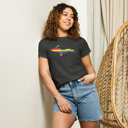 Michigan Upper Peninsula T-Shirt (w/ UP Pride Flag Outline) | Women's High-Waisted