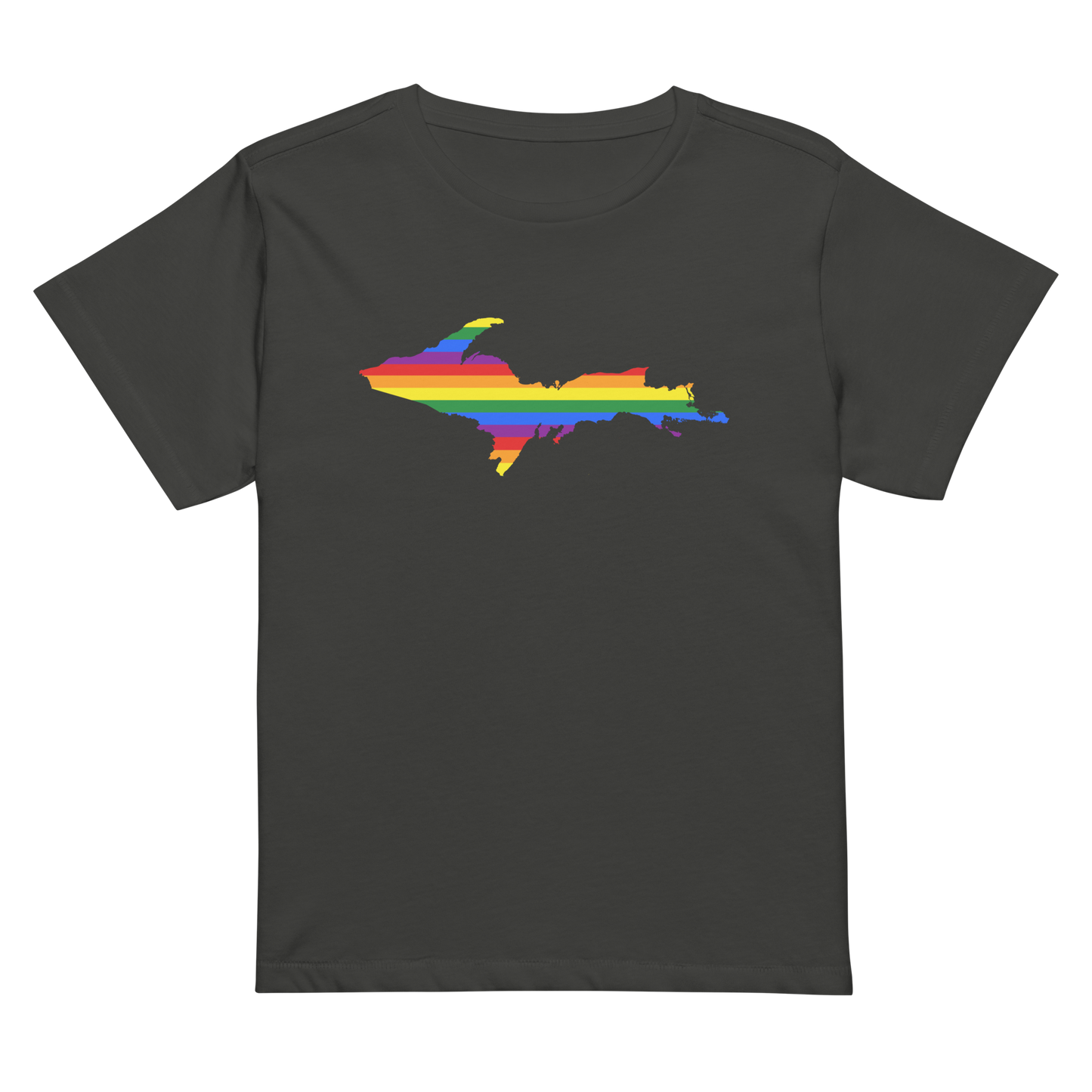 Michigan Upper Peninsula T-Shirt (w/ UP Pride Flag Outline) | Women's High-Waisted