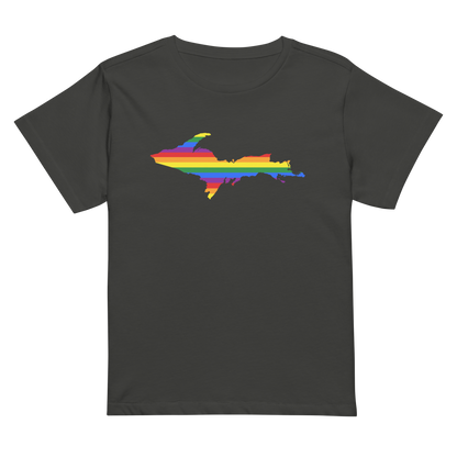 Michigan Upper Peninsula T-Shirt (w/ UP Pride Flag Outline) | Women's High-Waisted