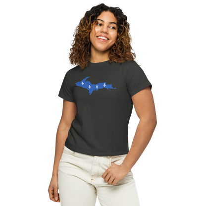 Michigan Upper Peninsula T-Shirt (w/ UP Quebec Flag Outline) | Women's High-Waisted