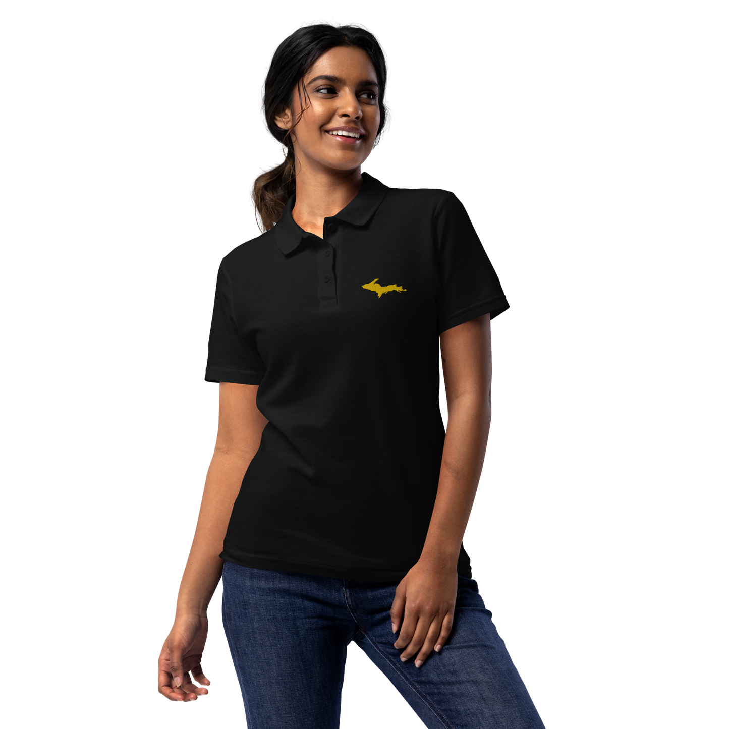 Michigan Upper Peninsula Polo Shirt (w/ Gold UP Outline) | Women's Pique