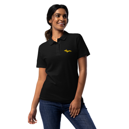 Michigan Upper Peninsula Polo Shirt (w/ Gold UP Outline) | Women's Pique