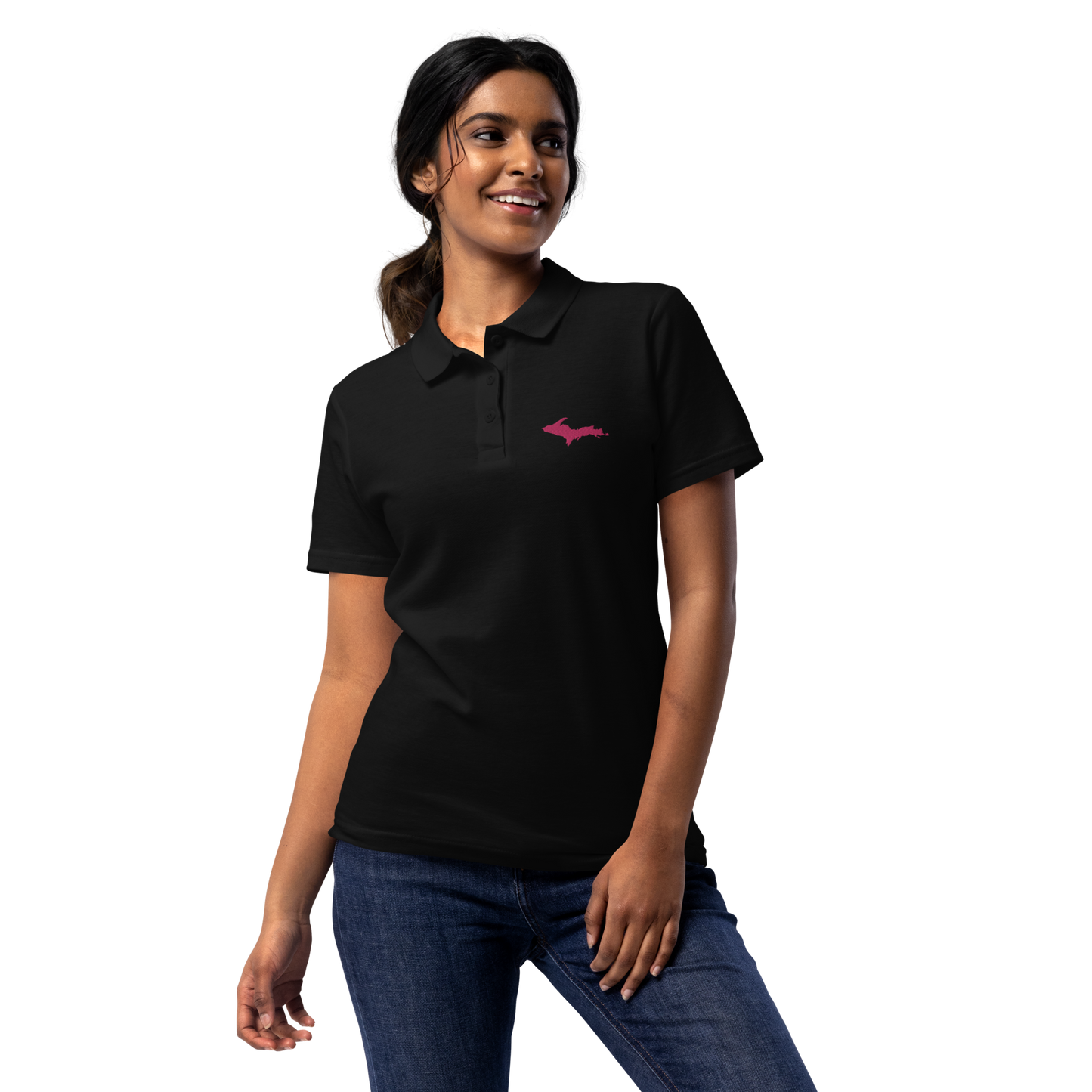 Michigan Upper Peninsula Polo Shirt (w/ Pink UP Outline) | Women's Pique