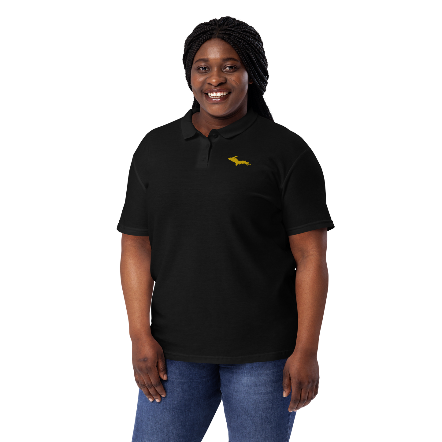 Michigan Upper Peninsula Polo Shirt (w/ Gold UP Outline) | Women's Pique