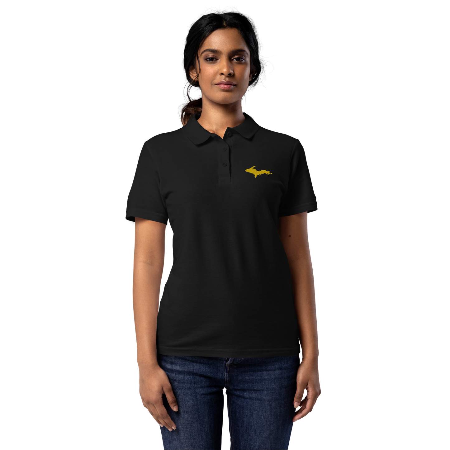 Michigan Upper Peninsula Polo Shirt (w/ Gold UP Outline) | Women's Pique