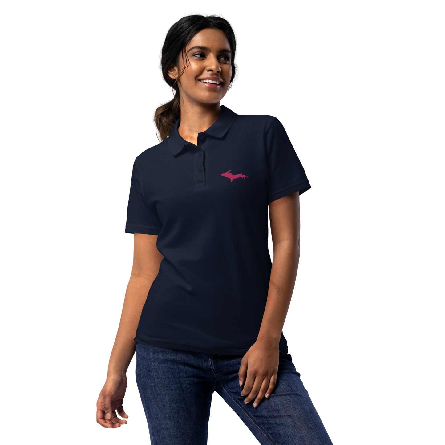 Michigan Upper Peninsula Polo Shirt (w/ Pink UP Outline) | Women's Pique