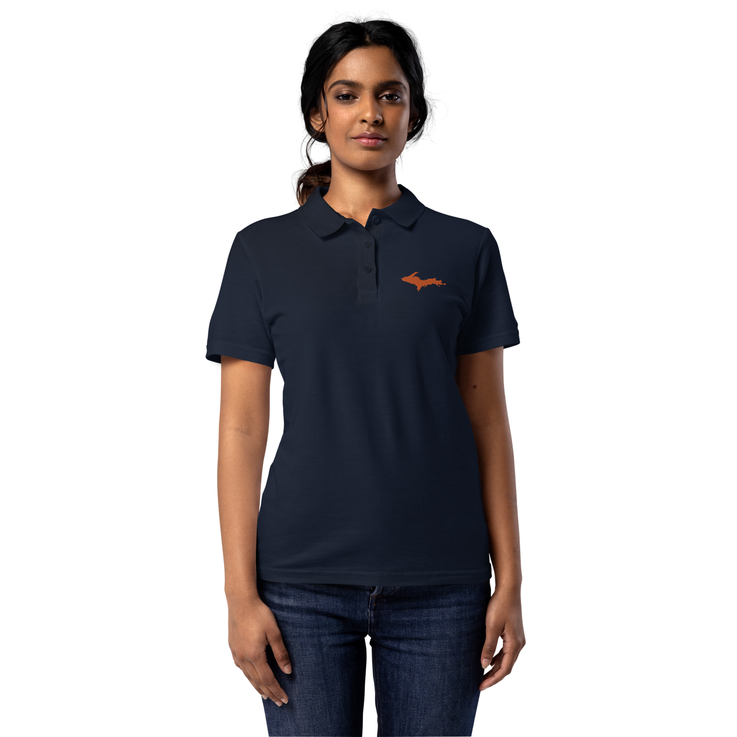 Michigan Upper Peninsula Polo Shirt (w/ Orange UP Outline) | Women's Pique