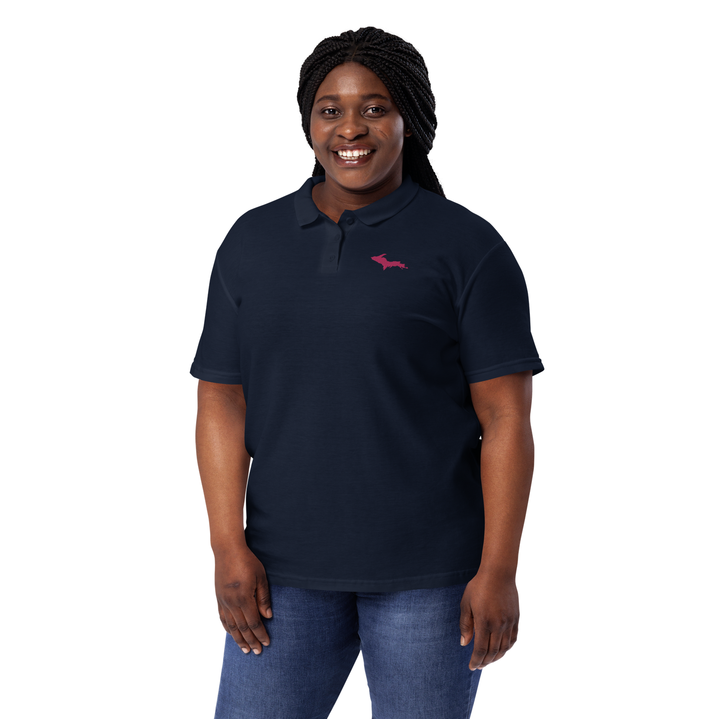 Michigan Upper Peninsula Polo Shirt (w/ Pink UP Outline) | Women's Pique