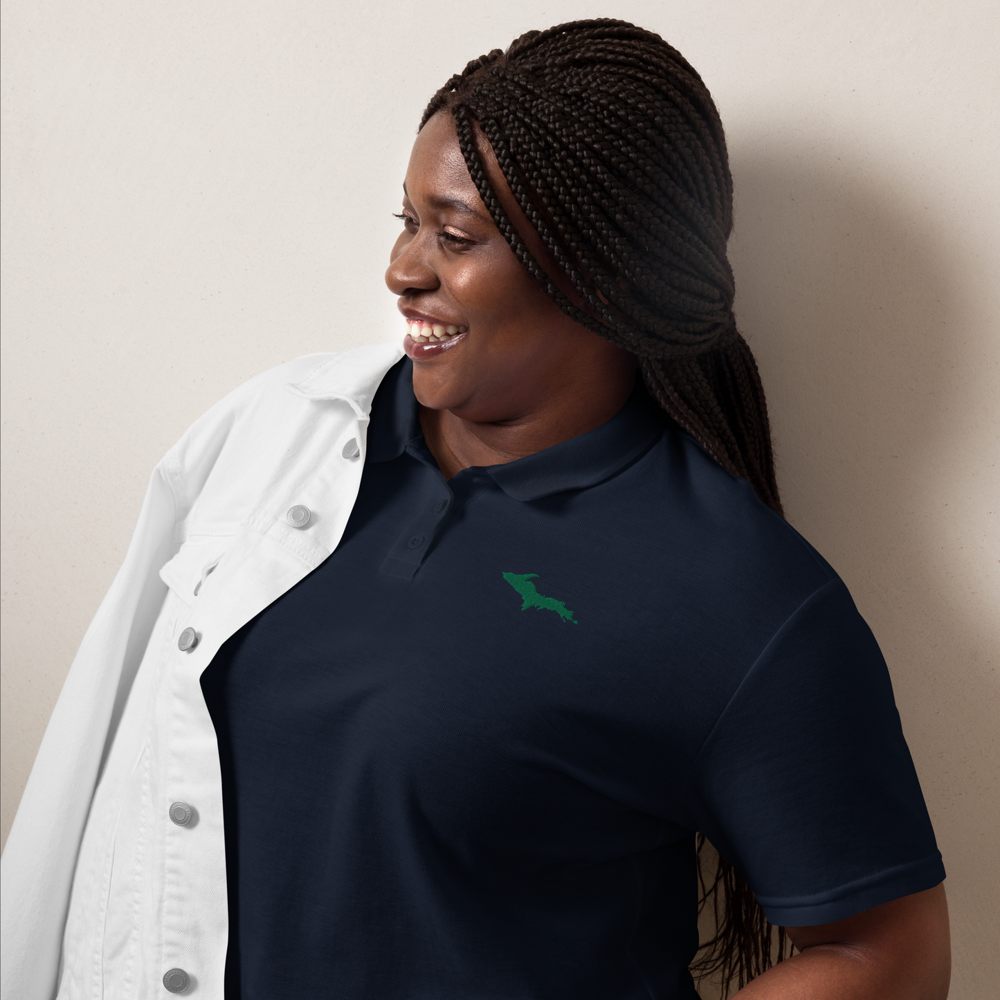 Michigan Upper Peninsula Polo Shirt (w/ Green UP Outline) | Women's Pique