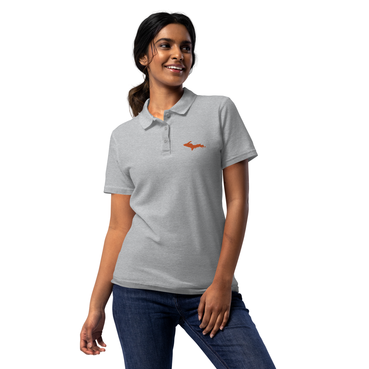 Michigan Upper Peninsula Polo Shirt (w/ Orange UP Outline) | Women's Pique