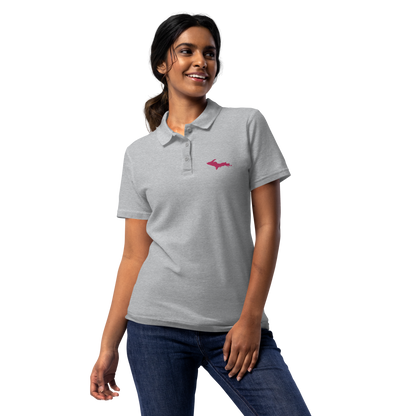 Michigan Upper Peninsula Polo Shirt (w/ Pink UP Outline) | Women's Pique