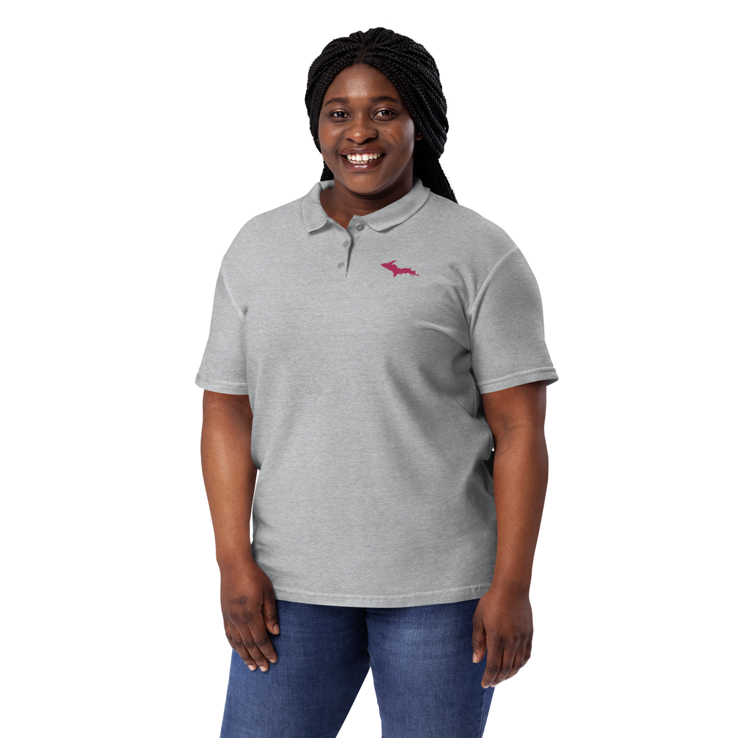 Michigan Upper Peninsula Polo Shirt (w/ Pink UP Outline) | Women's Pique