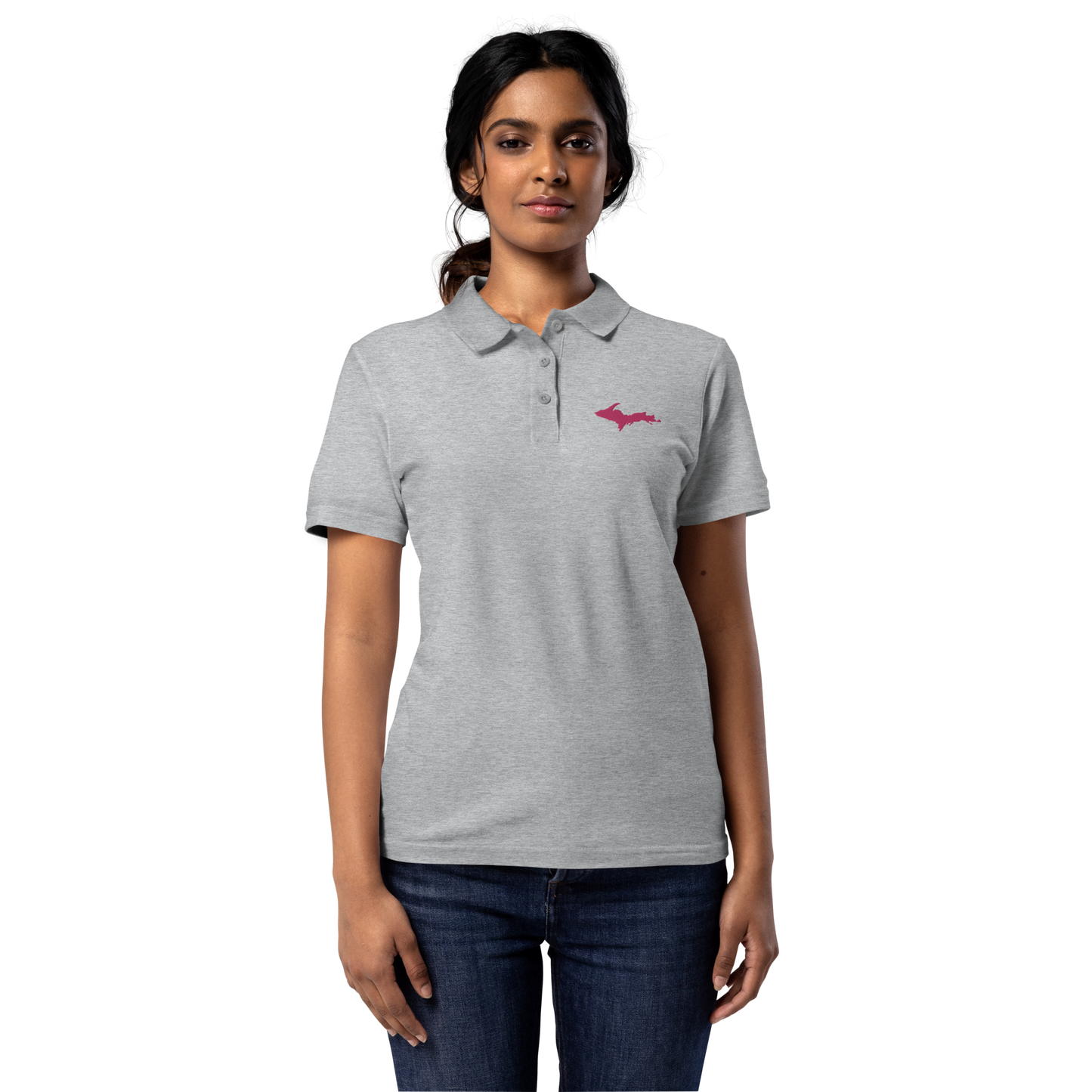 Michigan Upper Peninsula Polo Shirt (w/ Pink UP Outline) | Women's Pique