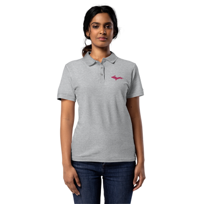 Michigan Upper Peninsula Polo Shirt (w/ Pink UP Outline) | Women's Pique