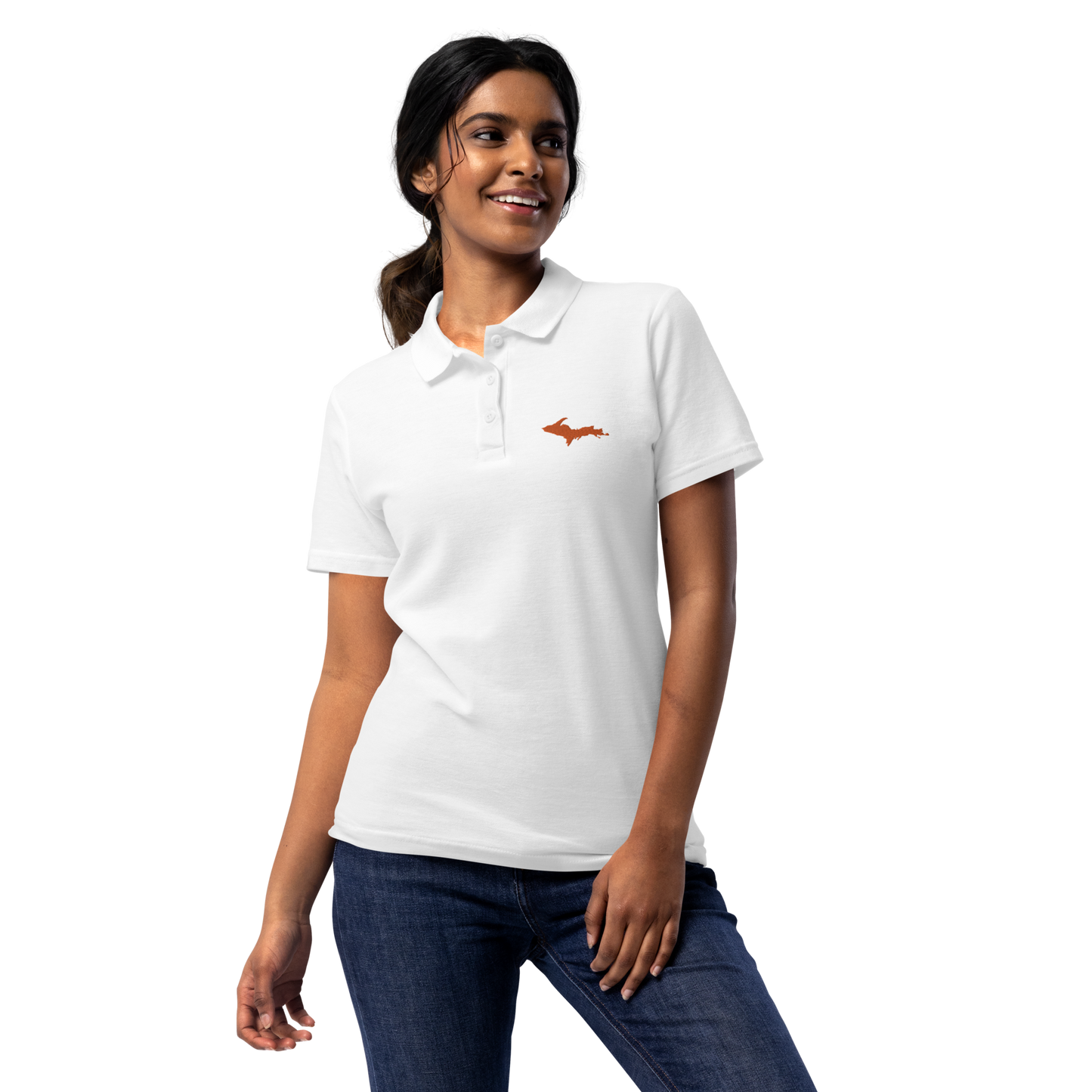 Michigan Upper Peninsula Polo Shirt (w/ Orange UP Outline) | Women's Pique