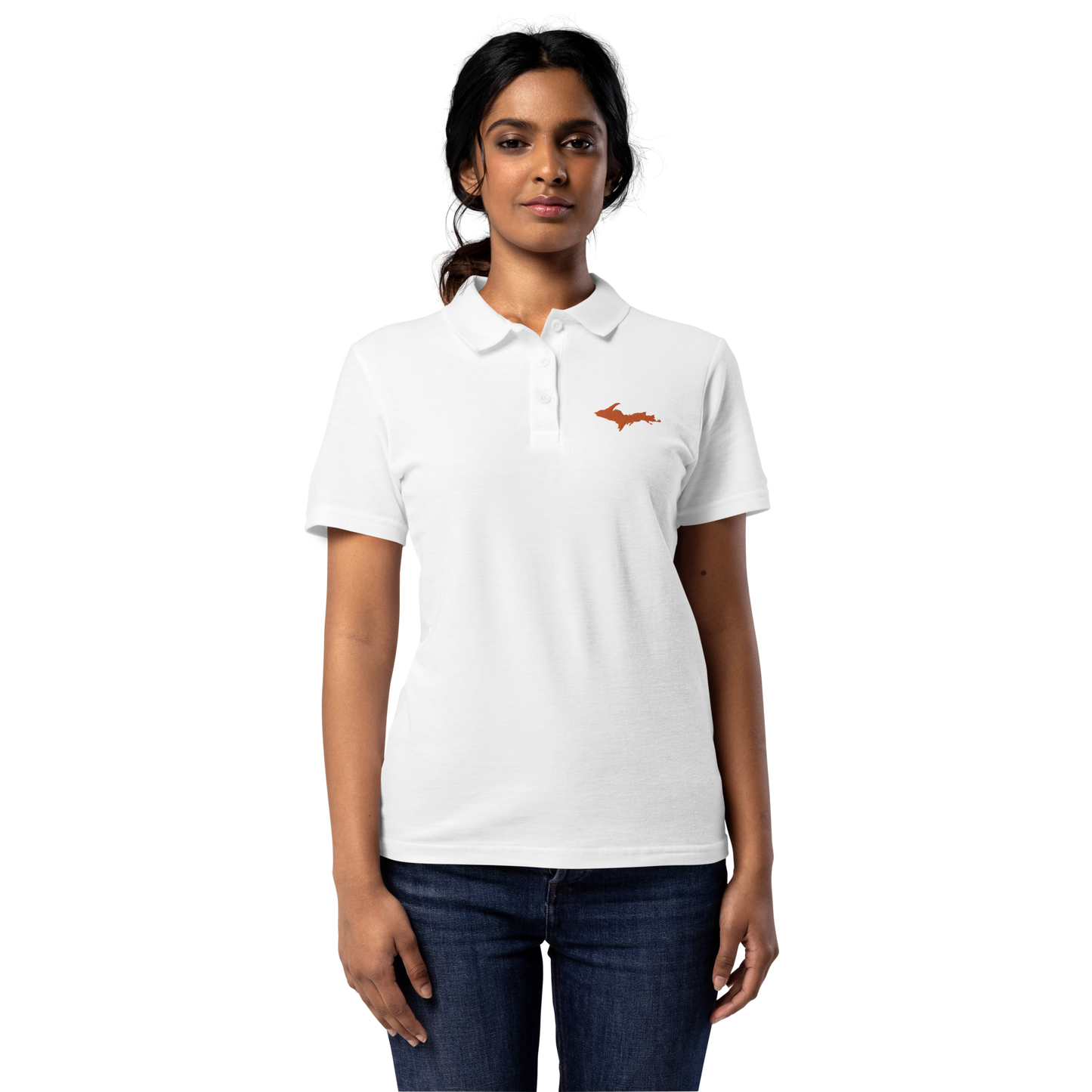 Michigan Upper Peninsula Polo Shirt (w/ Orange UP Outline) | Women's Pique