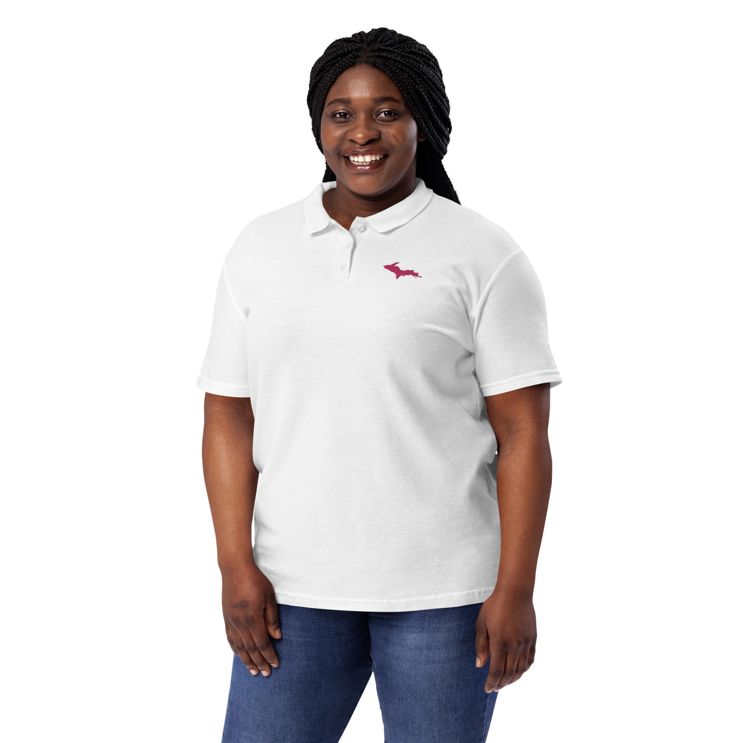 Michigan Upper Peninsula Polo Shirt (w/ Pink UP Outline) | Women's Pique