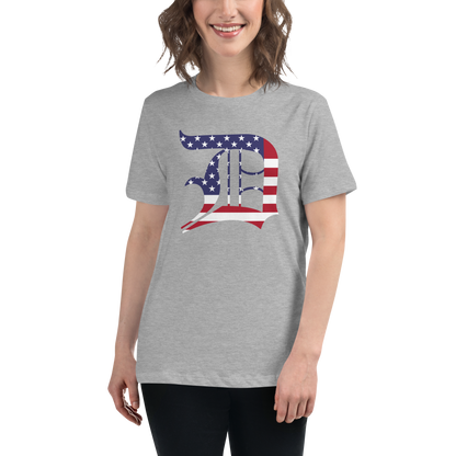 Detroit 'Old English D' T-Shirt (Patriotic Edition) | Women's Relaxed Fit