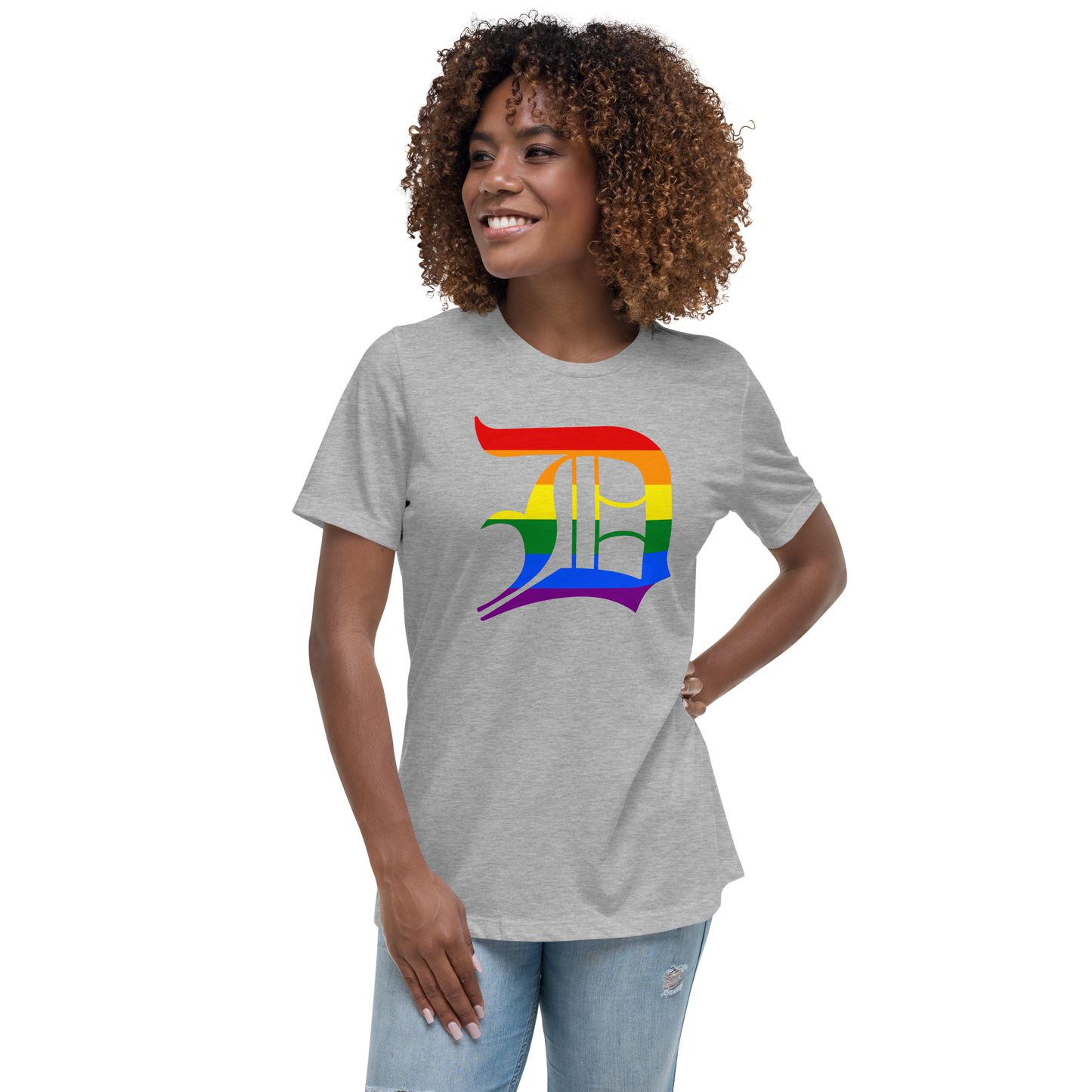 Detroit 'Old English D' T-Shirt (Rainbow Pride Edition) | Women's Relaxed Fit