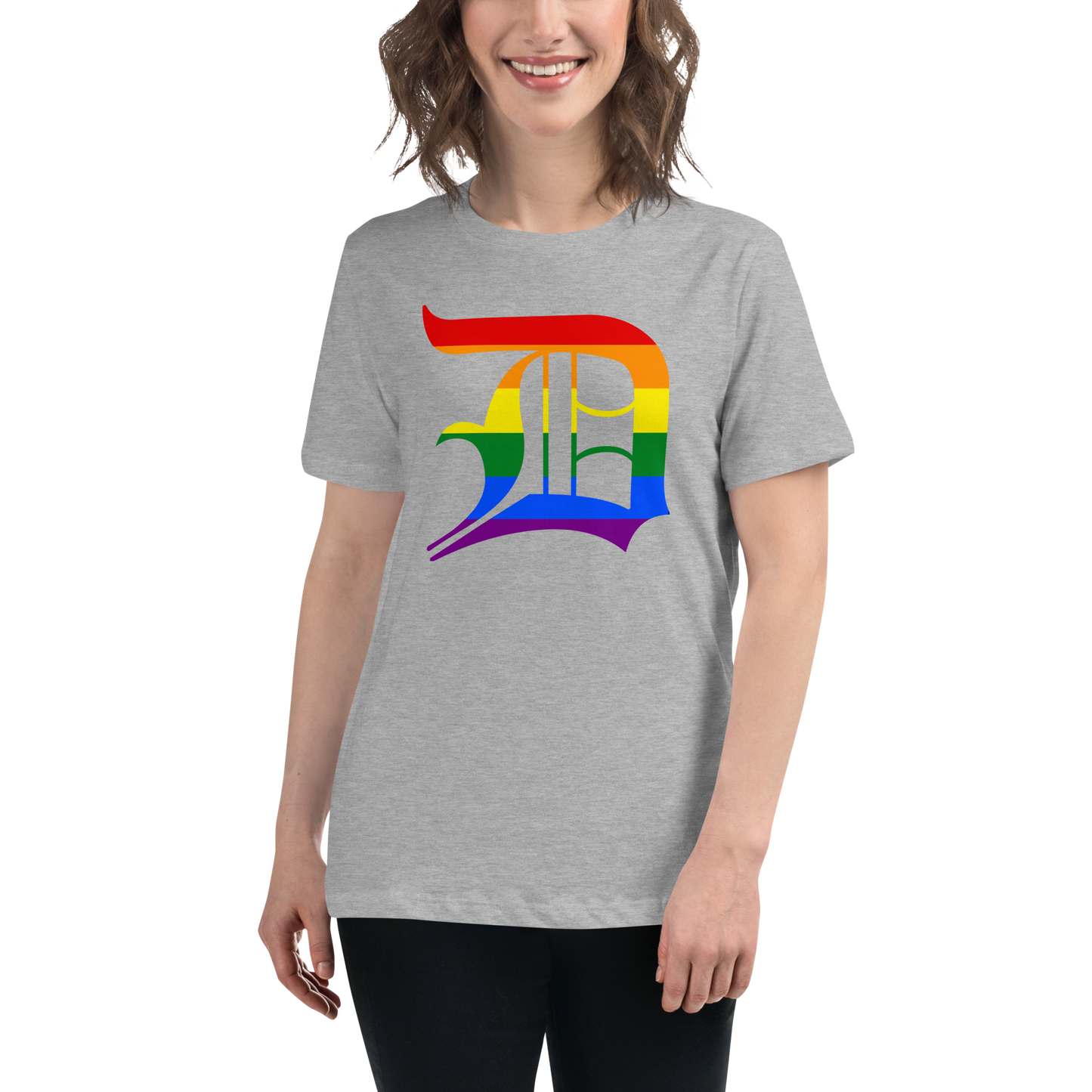 Detroit 'Old English D' T-Shirt (Rainbow Pride Edition) | Women's Relaxed Fit