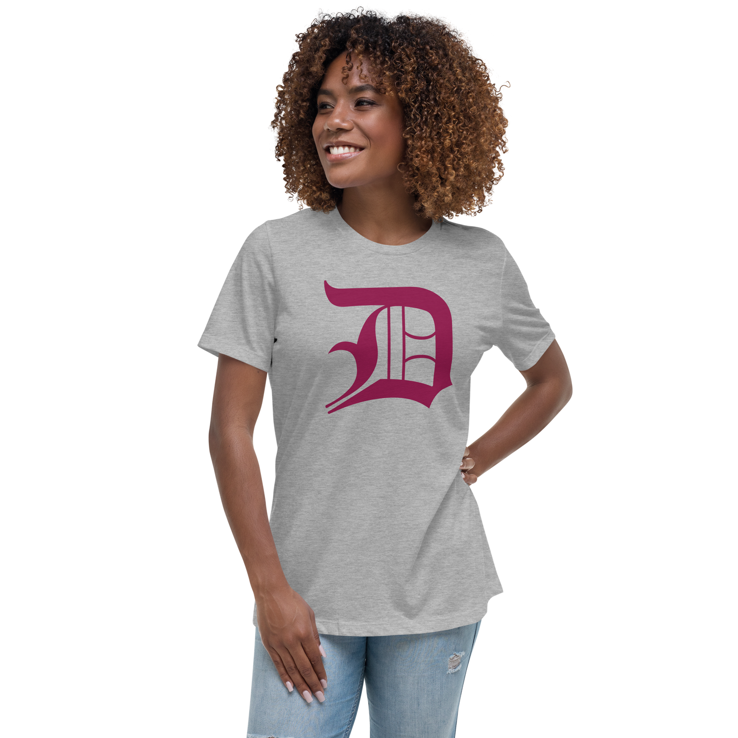 Detroit 'Old English D' T-Shirt (Ruby Red) | Women's Relaxed Fit