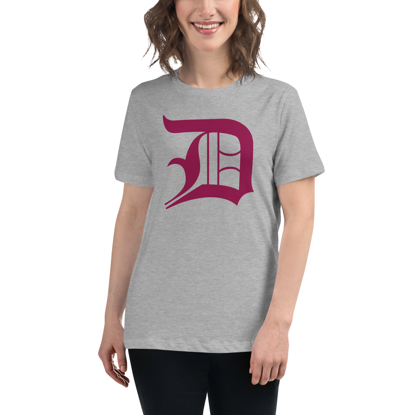 Detroit 'Old English D' T-Shirt (Ruby Red) | Women's Relaxed Fit